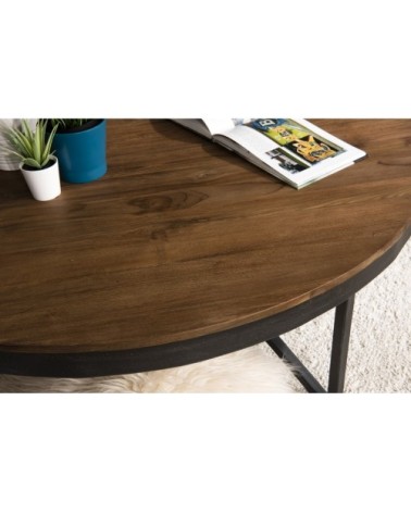 Table basse ronde en teck recyclé pieds métal D110