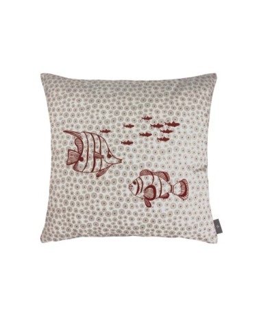 Housse de coussin imprimé la jungle marine made in france beige 47x47