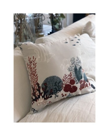 Housse de coussin imprimé la jungle marine made in france beige 47x47