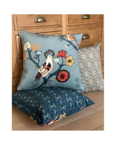 Housse de coussin imprimé les oiseaux made in france foncé 47x47