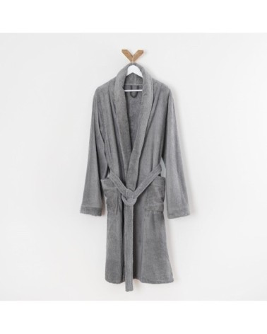 Peignoir éponge col chale en coton gris souris xs