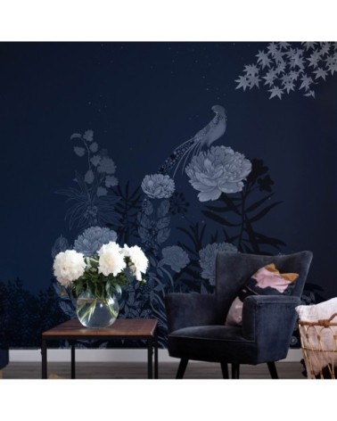 Papier-peint faisan nocturne   bleu