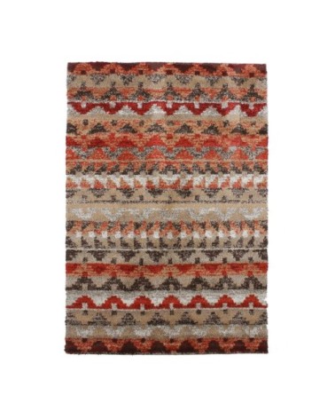 Tapis à poils longs imprimé ethnique rouge 133x190