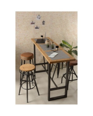 Tabouret de bar en cuir de chèvre marron et métal noir