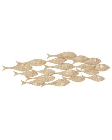 Déco murale banc de poissons en raphia tressé beige 99x34