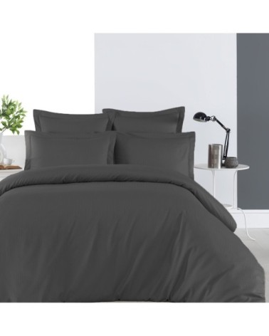 Housse de couette rayée réversible en satin d anthracite 200x200 cm