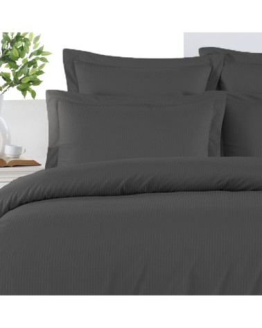 Housse de couette rayée réversible en satin d anthracite 200x200 cm