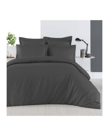 Housse de couette rayée réversible en satin d anthracite 200x200 cm