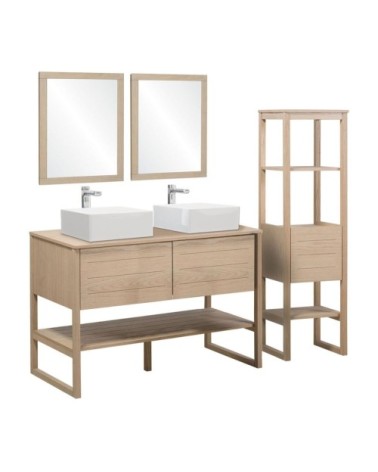 Meuble salle de bain avec Colonne, Vasques, Miroirs effet bois clair