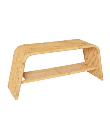 Banc en rotin et cannage beige foncé