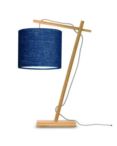 Lampe de table bambou/lin bleu H46cm