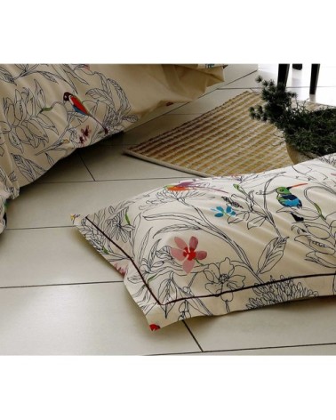 Taie d'oreiller faune et flore coton ecru 70 x 50