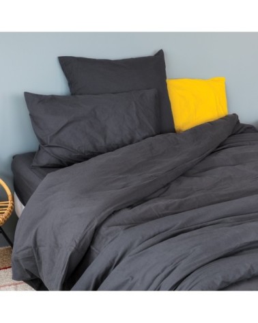 Taie d'oreiller en coton lavé plomb 65 x 65