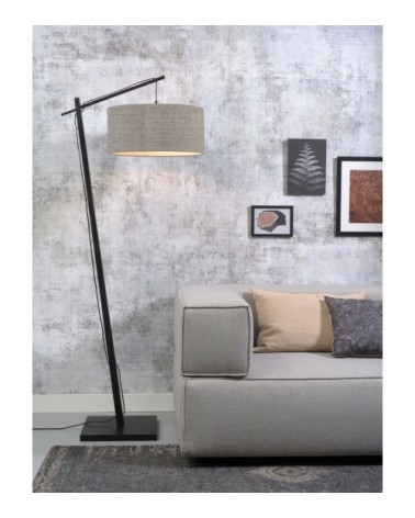 Lampadaire en bambou noir/lin H176cm