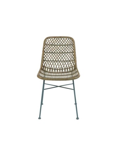 Chaise en rotin et métal bleu / beige