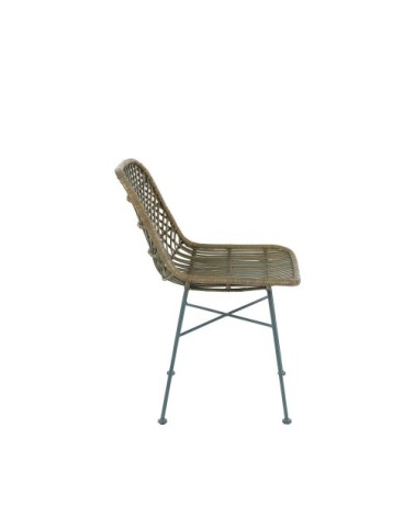 Chaise en rotin et métal bleu / beige