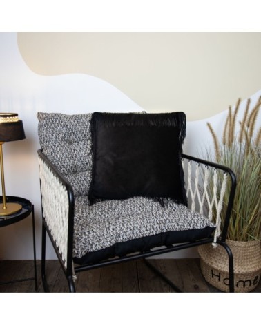 Coussin en velours noir avec franges 40x40