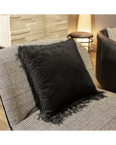 Coussin en velours noir avec franges 40x40