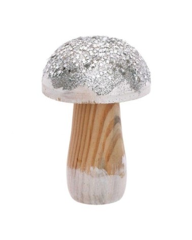 Petit champignon en bois argenté H10cm