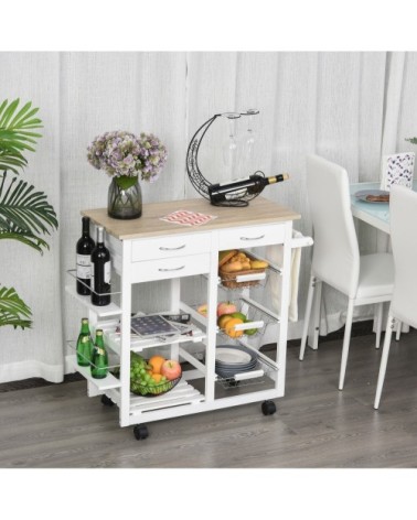 Desserte chariot cuisine multi-rangements aspect chêne clair pin blanc