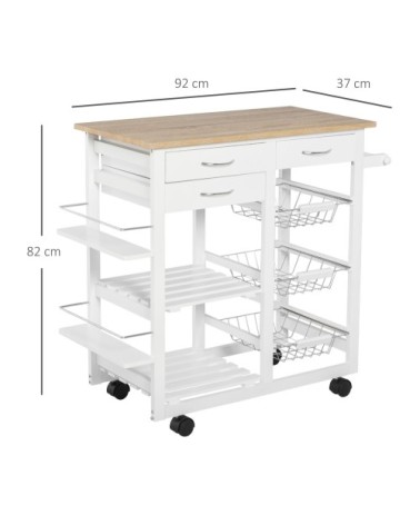 Desserte chariot cuisine multi-rangements aspect chêne clair pin blanc