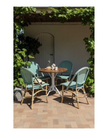 Chaise repas empilable rotin et fibre synthétique vert d'eau