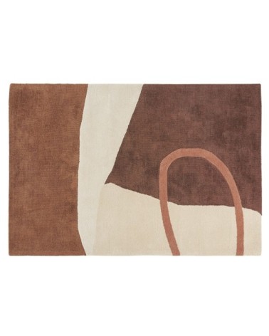 Tapis en jute et laine motifs terracotta, roses et beiges 140x200