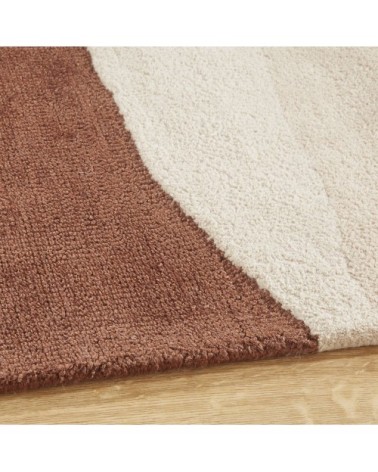 Tapis en jute et laine motifs terracotta, roses et beiges 140x200