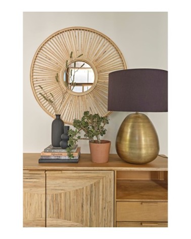 Miroir rond en rotin tressé beige D101