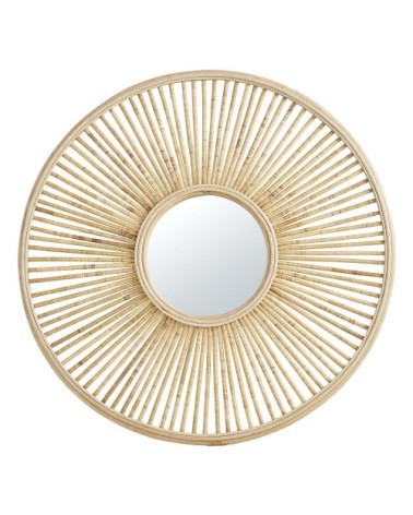 Miroir rond en rotin tressé beige D101