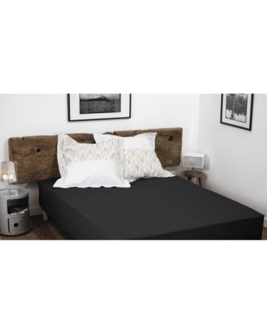 Drap Housse bonnet 25cm coton noir 180x200 cm