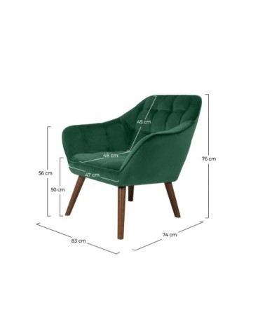 Fauteuil en velours vert foncé avec accoudoirs