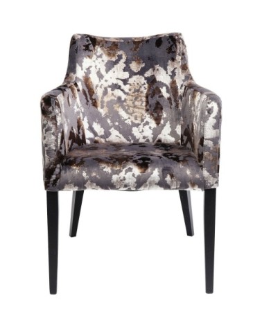 Chaise avec accoudoirs en velours marron et hêtre noir