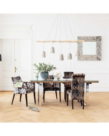 Chaise avec accoudoirs en velours marron et hêtre noir