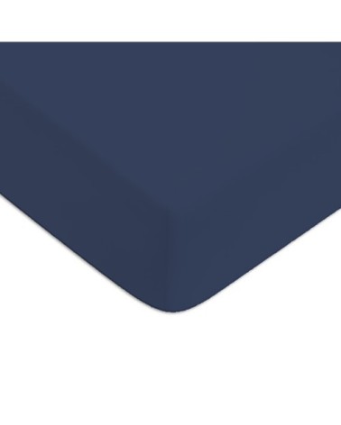 Drap housse en coton 57 fils uni bleu 140x200cm
