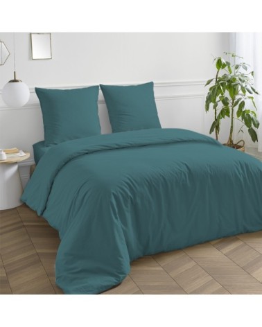 Taie d'oreiller en coton 57 fils unie bleu canard 50x70cm