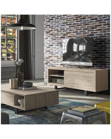 Meuble TV 1 tiroir et 2 niches avec pieds en métal - Marron