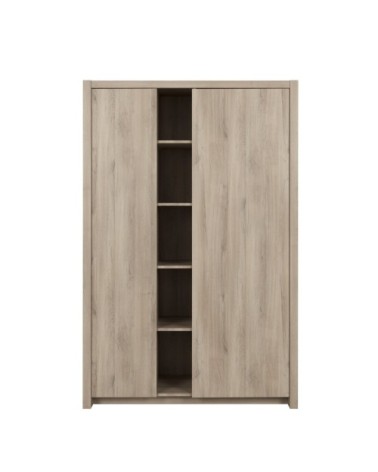 Armoire 2 portes avec 5 niches de rangement et 1 penderie - Marron