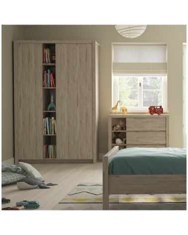 Armoire 2 portes avec 5 niches de rangement et 1 penderie - Marron