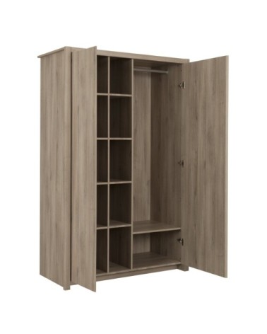 Armoire 2 portes avec 5 niches de rangement et 1 penderie - Marron