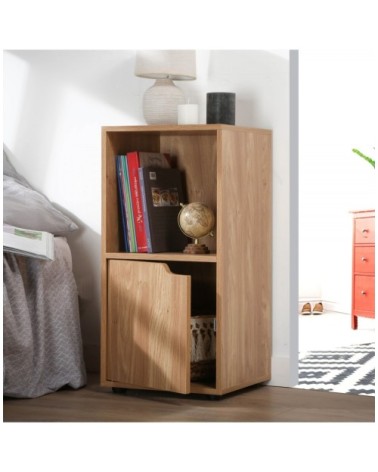 Table de chevet 2 cases décor bois 1 porte
