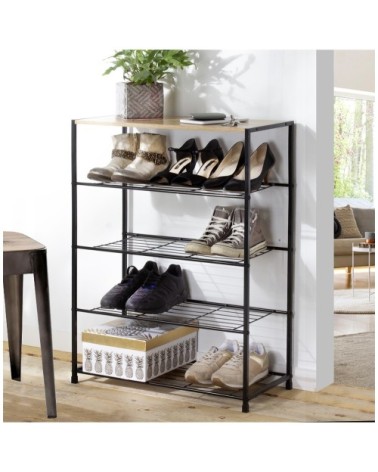 Etagère à chaussures 5 niveaux en métal noir