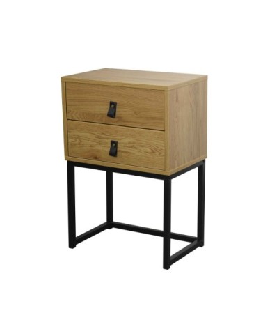 Chevet 2 tiroirs pieds métal effet chêne