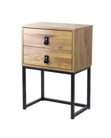Chevet 2 tiroirs pieds métal effet chêne