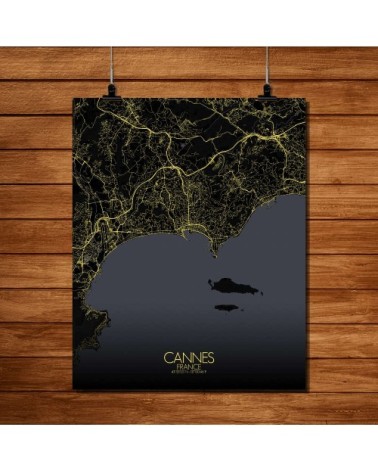 Affiche Cannes Carte Nuit 40x50
