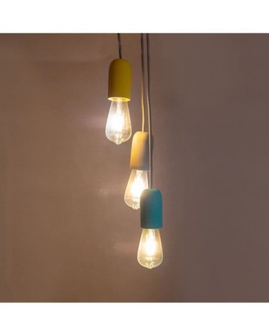 Suspension en béton 3 douilles gris jaune et vert