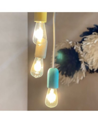 Suspension en béton 3 douilles gris jaune et vert