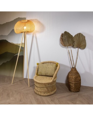 Lampadaire en bambou pieds en bois H165