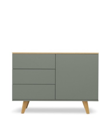 Buffet en bois 1 porte 3 tiroirs L109cm gris