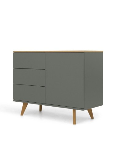 Buffet en bois 1 porte 3 tiroirs L109cm gris